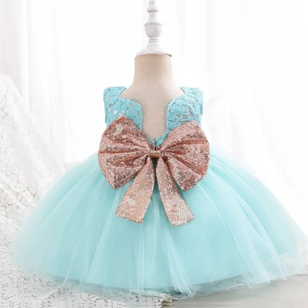 NWT Sparkling Bling Sequin Bow Pink Baby Dress Wedding Flower Girl Birth… - Picture 4 of 14